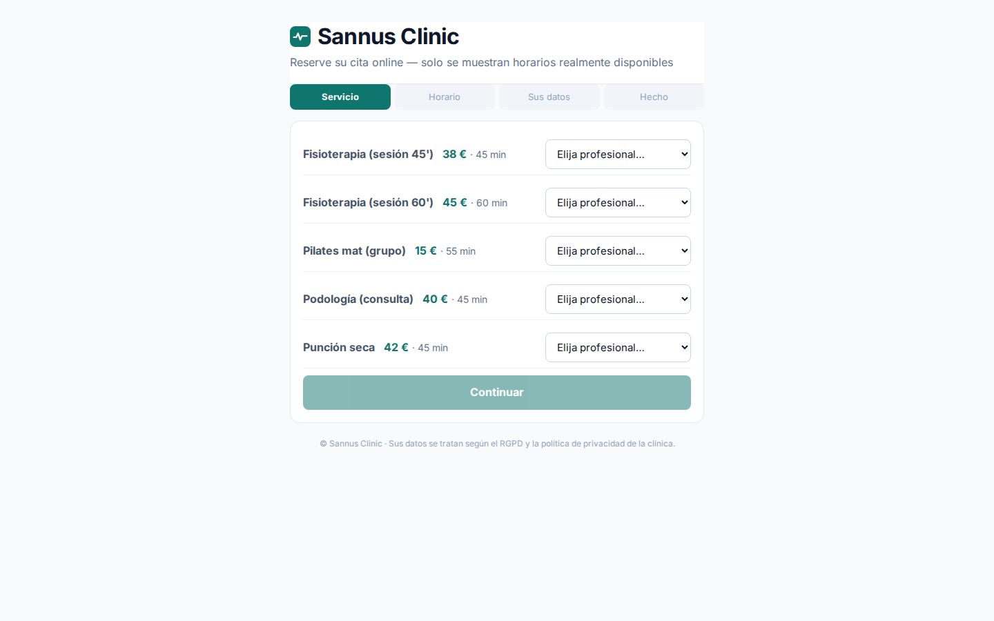 Reserva online pública: solo huecos con sala libre, sin llamadas innecesarias.